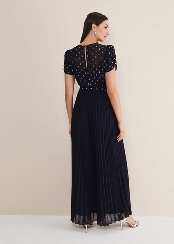 Phase Eight Molli Spot Pleated Jumpsuit Navy Australia | LM1870624